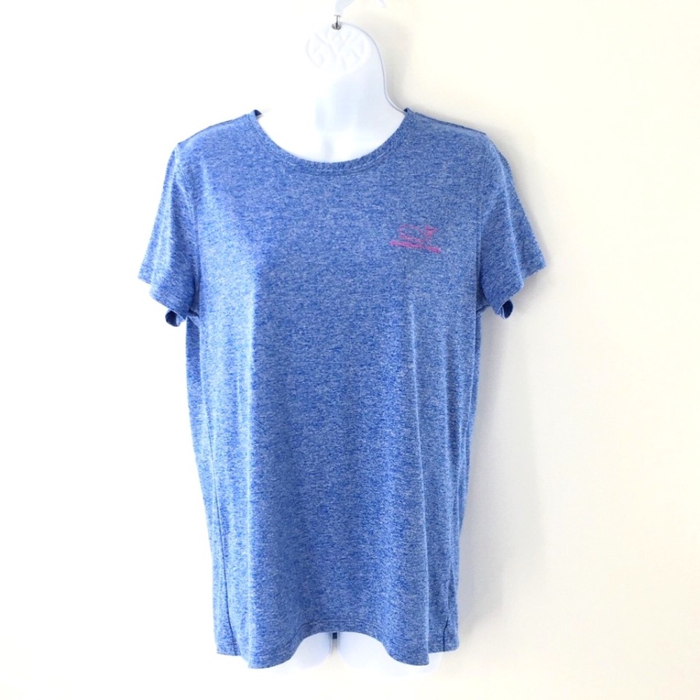Vineyard Vines Womens Shirt Performance Short Sleeve T-Shirt Blue Pink Logo Sz M